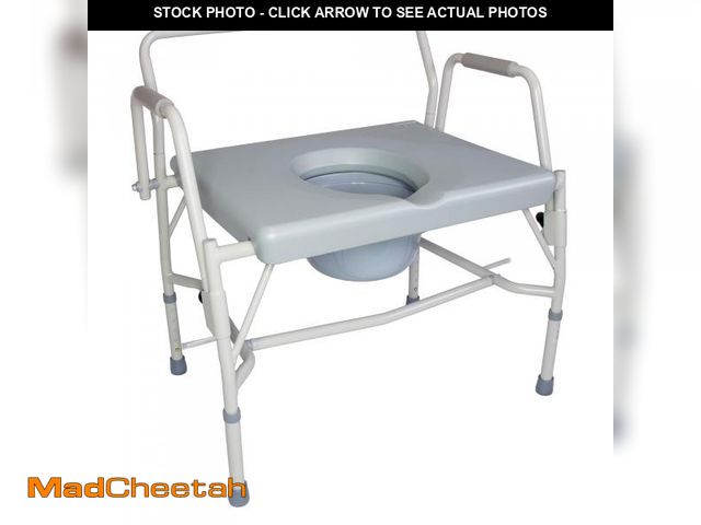 Lot 74-12096066 - DMI Drop Arm Portable Toilet Commode, Extra-Wide Seat, 500 Pound Weight Capacity, Bucket with Lid In...