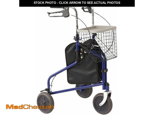 Lot 74-13331610 - Medline 3-Wheel Ultralight Steel Rollator, Supports up to 275 lbs, 8" wheels, Blue - USED