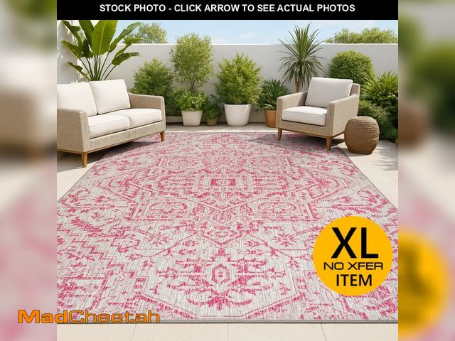 Lot 74-13790193 - JONATHAN Y Boho Medallion Indoor Outdoor Area Rug 8X10 Light Gray/Fuchsia, Estrella Textured Weave f...