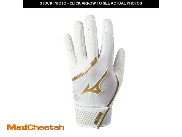 Lot 74-13572230 - Mizuno MVP Youth Baseball Batting Glove, White-Gold, Small - USED