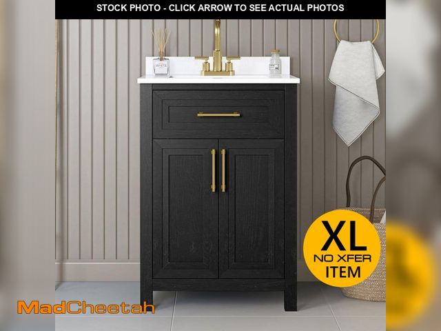 Lot 74-14327223 - Home Decorators Collection Beaufort 24 in. Single Sink Freestanding Black Bath Vanity with White Eng...