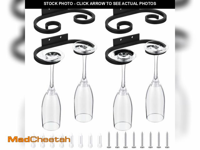 Lot 74-13576388 - Wenqik 4 Pcs Wall Mounted Wine Glass Rack Stemware Glasses Holder Metal Black Wire Wine Cup Hanger H...