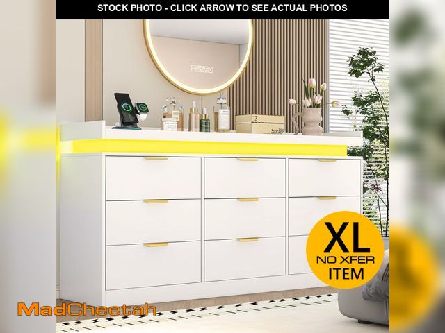 Lot 74-12824032 - 9 Drawer Dresser for Bedroom, White Dresser with LED Lights and Charging Station, Wooden Dressers Mo...