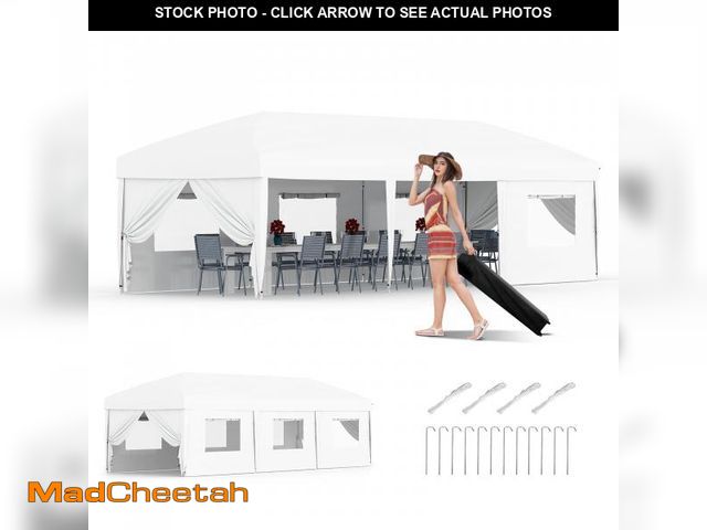 Lot 74-12132934 - 10x30 Pop Up Canopy with 8 Sidewalls - Heavy Duty Outdoor Canopy Tent with Portable Roller Bag - 3 A...