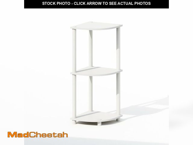 Lot 74-14267373 - Furinno Turn-N-Tube Corner Shelf, 3-Tier Corner Bookshelf, White - UNUSED