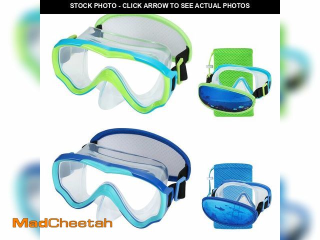 Lot 74-14213144 - RUIGAO 2PK Kids Goggles Age 6-14, Diving Mask Elastic No TangleStrap, Swimming Goggles with Nose Cov...
