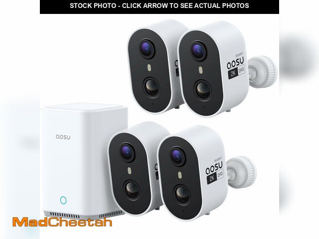 Lot 74-14206160 - aosu Wireless Outdoor Security Camera Kit with aosuBase Local Storage, 2K with 6X Zoom, 4-View Live,...