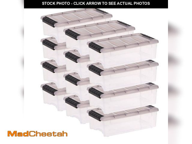 Lot 74-13796415 - IRIS 5 Qt./1.25 Gal. Stack and Pull Plastic Storage Boxes with Latching Lids, Clear (Set of 12) - UN...