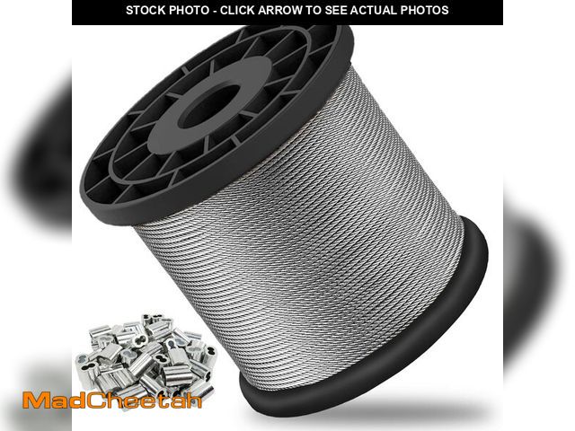 Lot 74-14359369 - 1/16 Wire Rope, 304 Stainless Steel Cable, Aircraft Cable, Steel Wire, 328FT with 150Pcs Crimping Sl...