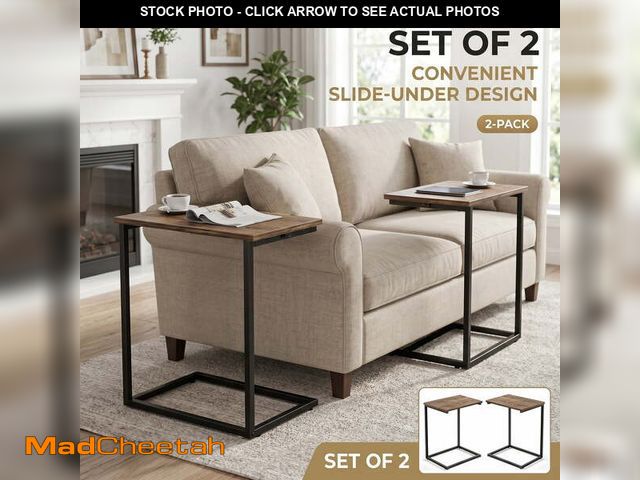 Lot 74-14351992 - 2 PCS C Shaped Sofa Side End Table?Side Table TV Tray Table for Sofa,Couch Table with metal frame fo...