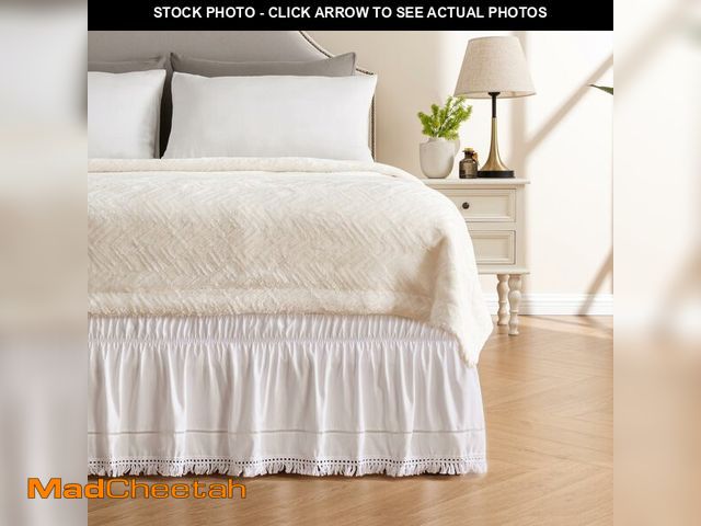 Lot 74-12703731 - MIYE Wrap Around Ruffled Lace Bed Skirt, Elastic Dust Ruffle with Adjustable Belts, Easy to Put On, ...