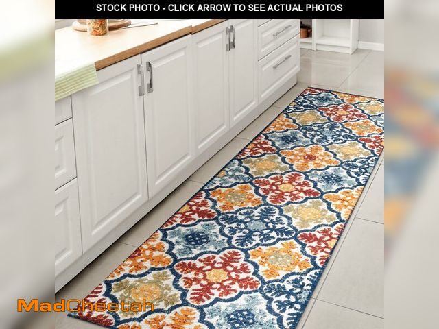 Lot 74-12828995 - JONATHAN Y Ornate Ogee Trellis High-Low Indoor Outdoor Runner Rug 2X8 Blue/Multi, Cassis for Backyar...