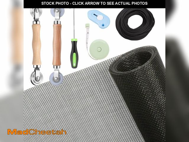Lot 74-14215196 - Windows Screen and Screen Door Repair Kit, 48"x118" Charcoal Fiberglass Mesh with Rolling Tool/Hook/...