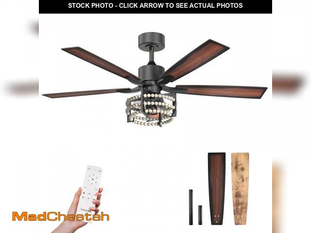 Lot 74-12418173 - Consciot Ceiling Fan With Lights 52 Inch, Vintage Ceiling Fan With Remote, Boho Wooden Pearls Decor,...