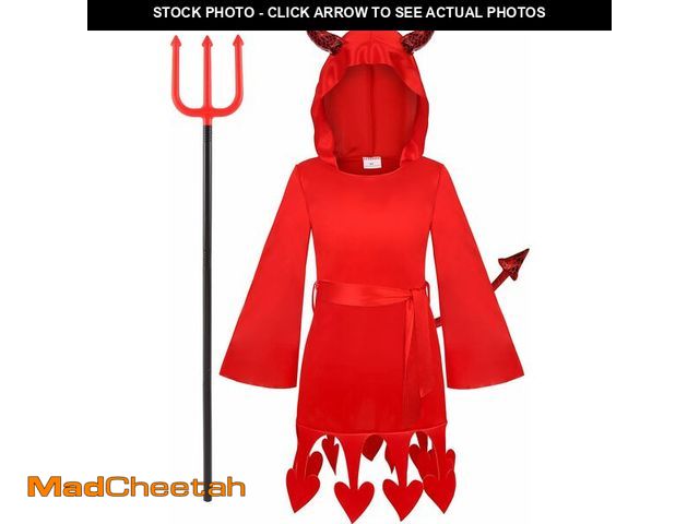 Lot 74-12972667 - Gorkonpy Devil Costume for Girls Halloween Party Dress Up, with Devil Pitchfork Prop (7-9 Years) - U...
