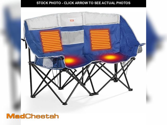 Lot 74-14077665 - SUNNYFEEL Heated Double Camping Chair, Oversized Folding Loveseat Chair, Heavy Duty Portable/Foldabl...