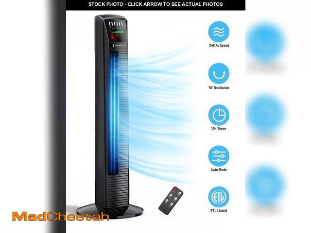 Lot 74-12515474 - Tower Fan for Home, TaoTronics 36" Standing Floor Fan, 70Â° Oscillating Quiet Cooling Fan, Remote Co...