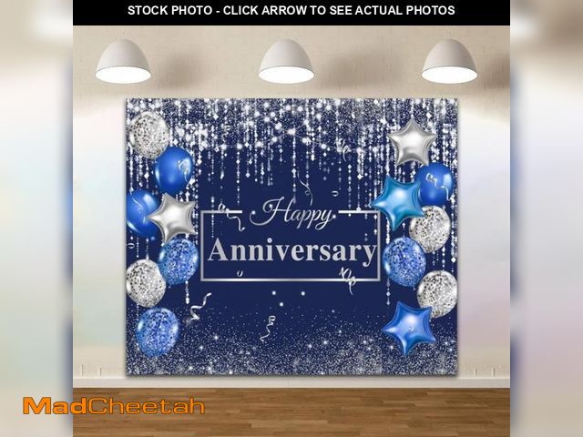 Lot 74-12315790 - ZJRBJB Happy Anniversary Backdrop 10x8ft Navy Silver Glitter Diamond Background for Wedding Annivers...
