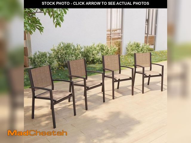 Lot 74-14313018 - Sonkuki 4-Pieces Brown Frame Powder-coated Steel Patio Outdoor Taupe Textilene Dining Chairs - UNUSE...