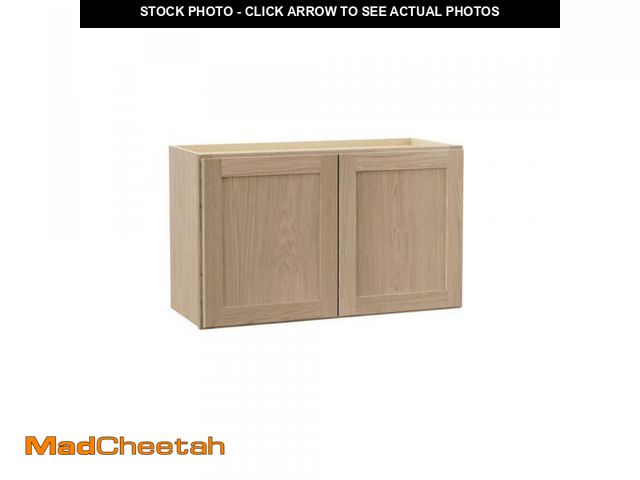 Lot 74-12424715 - Hampton Bay Sinclair 30 in. W x 12 in. D x 18 in. H Assembled Wall Bridge Cabinet in Shaker Light Oa...