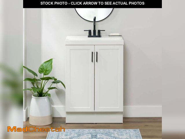 Lot 74-12774931 - Glacier Bay Penlee 25 in. Single Sink White Bath Vanity with White Cultured Marble Top (Assembled) -...
