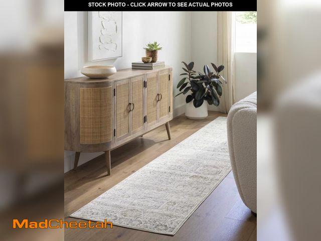Lot 74-12479364 - Hauteloom Parkerfield Boho Vintage Damask Neutral Color Runner Rug - Farmhouse Traditional Floral Me...