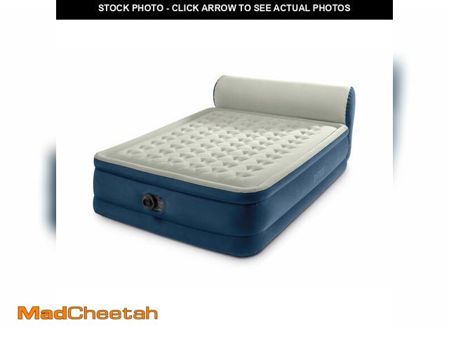 Lot 74-12861164 - Intex Headboard 18" Queen Dura-Beam Deluxe Raised Air Bed Mattress with Built-in Pump - USED