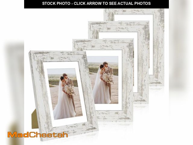Lot 74-14268256 - Hongkee 4x6 Picture Frame Set of 4, Made of Real Glass and Distressed White Wooden Frame, 4 by 6 Pho...