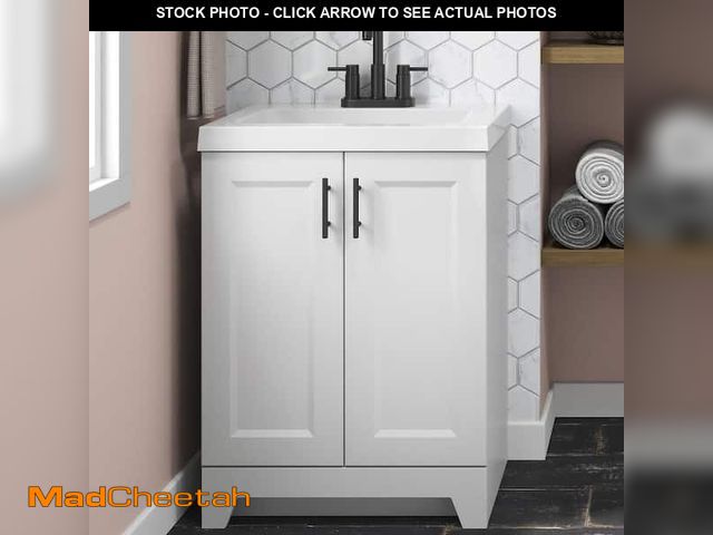 Lot 74-14373752 - Glacier Bay Brindle 25 in. Single Sink Freestanding White Bathroom Vanity with White Cultured Marble...
