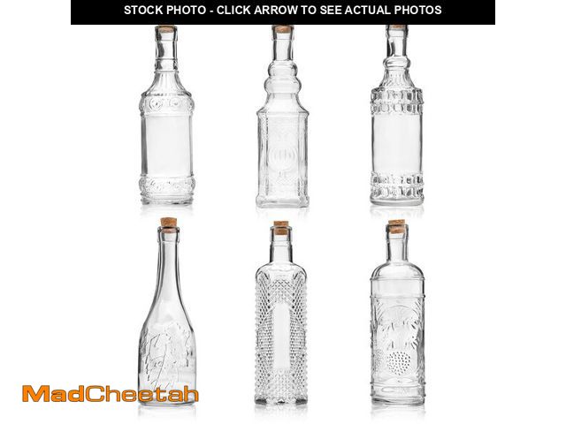 Lot 74-12601216 - BULK PARADISE Assorted Clear Glass Bottles with Corks, 6 Pack, 2.5in X 9in, 16oz - UNUSED