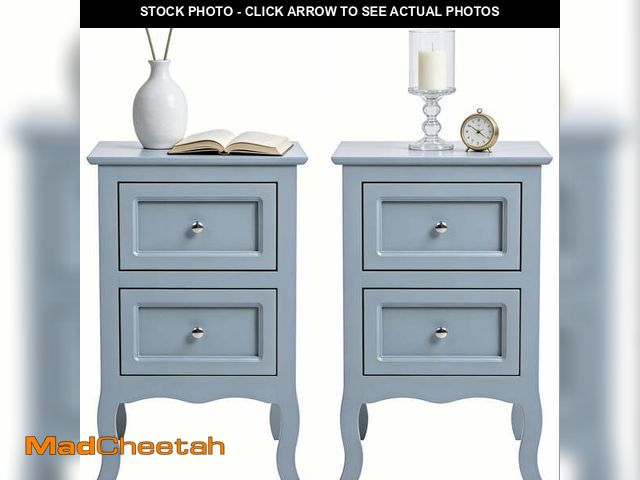 Lot 74-13045234 - UBesGoo Nightstand, 2-Drawer Bedside Table, Wood End Side, Country Style Set of 2, Gray - UNUSED