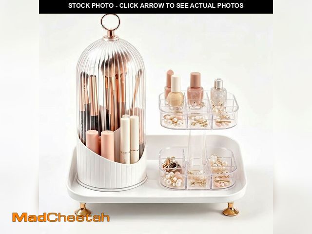 Lot 74-14269805 - Makeup Brush Holder with Lid, 360 Rotating 3-in-1 Acrylic Organizer, Clear - UNUSED