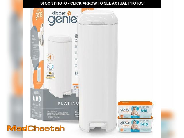 Lot 74-13041952 - Diaper Genie Platinum Pail Gift Set, Lily White, Made of Durable Stainless Steel and Includes 2 Easy...