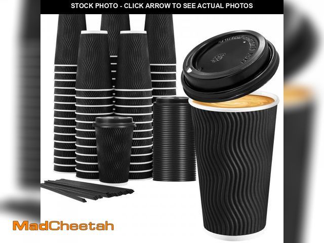 Lot 74-12309096 - Lamosi 16 oz Disposable Coffee Cups with Lids, 50 Pack Insulated Hot Cups To Go Paper Coffee Cups wi...