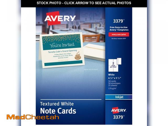 Lot 74-12303627 - Avery Printable Note Cards, 4.25" x 5.5", Two-Sided Printing, Matte White, 2 Pack, 100 Cards Total (...