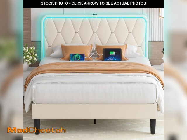 Lot 74-12488954 - (MISSING HARDWARE) VECELO Upholstered Queen Bed Frame with Headboard Adjustable, Velvet Platform Bed...