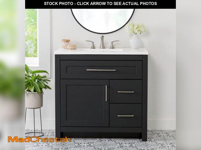 Lot 74-12260285 - Home Decorators Collection Clady 37 in. Single Sink Matte Black Bath Vanity with White Cultured Marb...