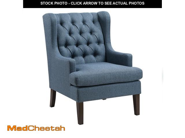 Lot 74-12465244 - *SEE DETAILS* Lazzara Cutler Blue Textured Fabric Upholstery Button-Tufted Back Accent Arm Chair *SE...