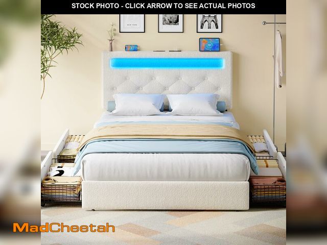 Lot 74-13791464 - Rolanstar Twin Bed Frame with 4 Drawers and Charging Station,Twin Bed with Led Lights, Adjustable Up...