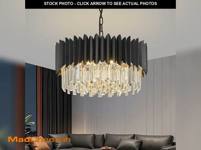Lot 74-13041097 - YOLIZUOT Black Crystal Chandelier 20'' K9 Crystal Round Pendant Lights Adjustable 4-Tier Large Moder...