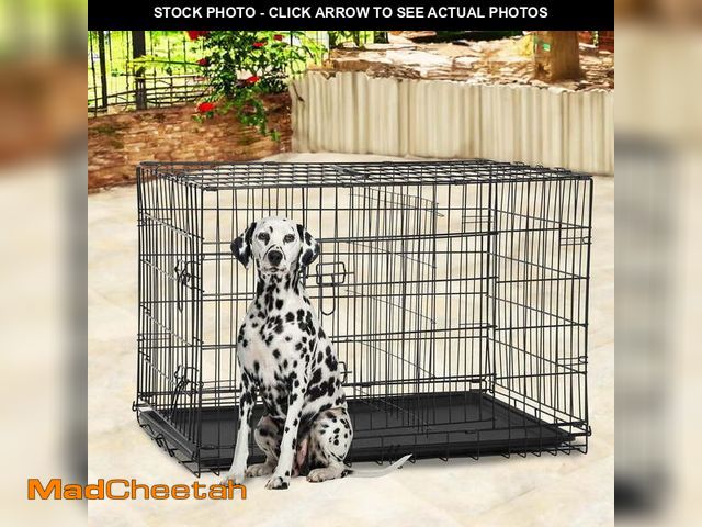 Lot 74-12803421 - FDW 48 inch Foldable Metal Dog Crate for Large Dogs, Double Door, Divider, Removable Tray(Black) - U...
