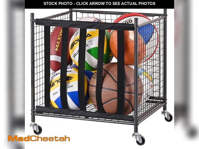 Lot 74-12490015 - (MISSING HARDWARE) Mythinglogic Rolling Sports Ball Storage Cart with Wheels - Indoor Outdoor Garage...