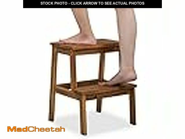 Lot 74-12595495 - (MISSING HARDWARE) Acaia Wood 2 Step Stool, Waterproof Wooden Step Stool for Adults, 20 Inch Tall Wo...