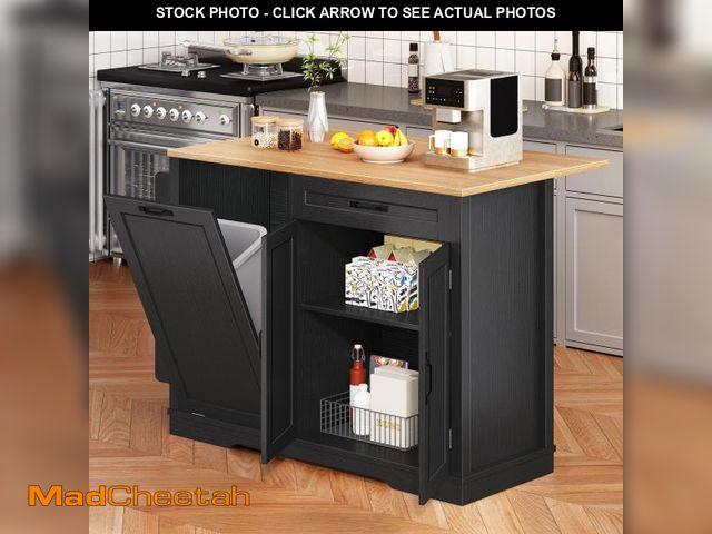 Lot 74-12388091 - YITAHOME 50 Inch Rolling Kitchen Island with Trash Can Storage Cabinet &amp; Drop Leaf, Portable Mob...