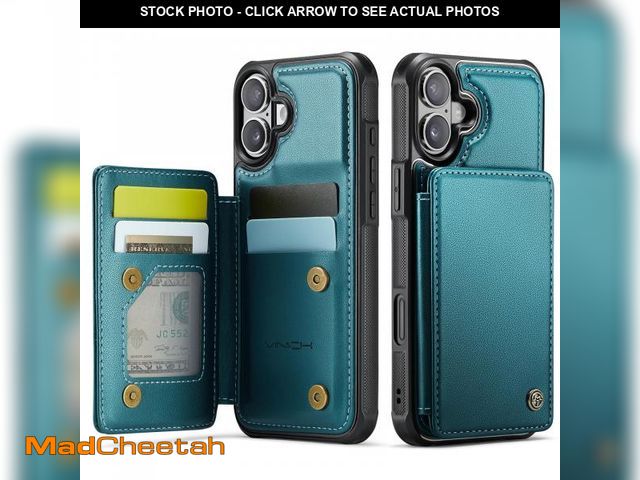 Lot 74-12314852 - Vinich for iPhone 16 6.1" Wallet Case with Card Holder, RFID Blocking Credit Slots Kickstand Shockpr...