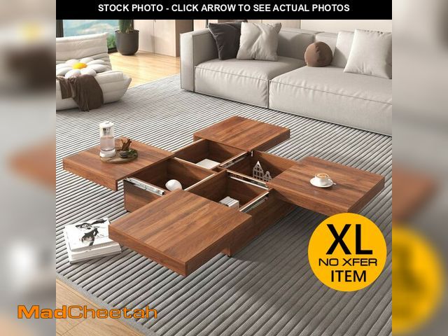 Lot 74-12944189 - Harper &amp; Bright Designs 39.4 in. Walnut Brown Square Wood Marble Veneer MDF Coffee Table with 4-...