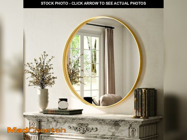 Lot 74-13786094 - VooBang 24 inch Round Bathroom Mirror, Gold Modern Circle Wall Mounted Vanity Mirror with Gorgeous C...