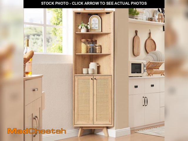 Lot 74-12539435 - RedLemon Natural Rattan Corner Cabinet - 68" Tall Modern Boho Corner Bathroom Storage Cabinet with D...