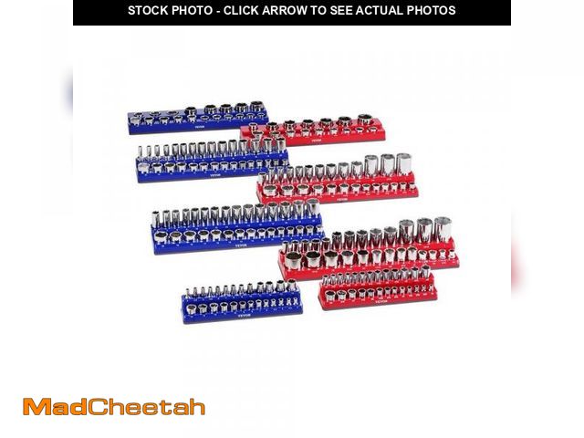 Lot 74-12365639 - VEVOR Magnetic Socket Organizer Set, 8-Pieces Socket Holder, 1/4 in., 3/8 in. and 1/2 in. Metric SAE...