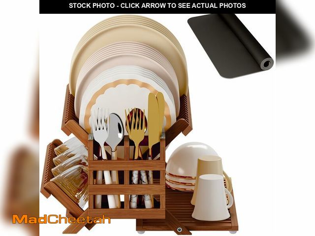 Lot 74-14209238 - Greenual Teak Dish Drying Rack with Utensil Holder, 3 Tier Collapsible Dish Rack, Wooden Dish Racks ...